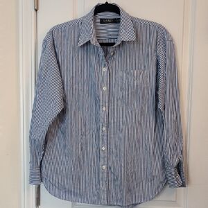 Ralph Lauren Men's Blue and White Striped Shirt